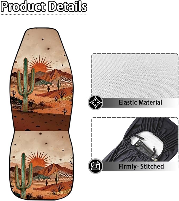 BIGCARJOB Desert Cactus Car Seat Cover Full Set Universal Car Interior Accessories Set Women Auto Interior Seat Protector Saddle Blanket