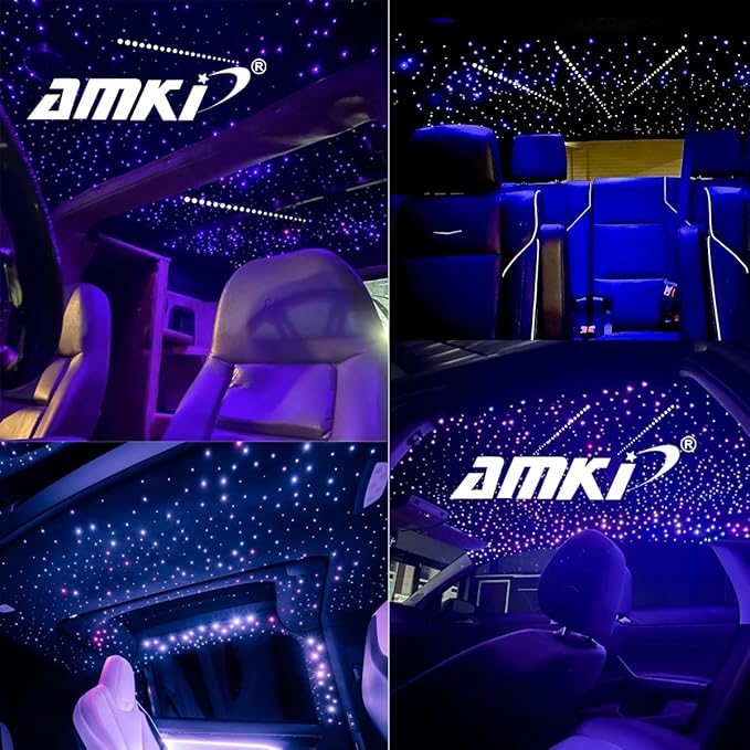 AMKI High Power 32W Twinkle 1200pcs 0.03in 13.1ft Fiber Optic Light Starlight Headliner Kit,Pure White Meteor Shooting Star 150pcs Fiber,Sound Mode Starlight Box for Car Movie Theater Home Ceiling
