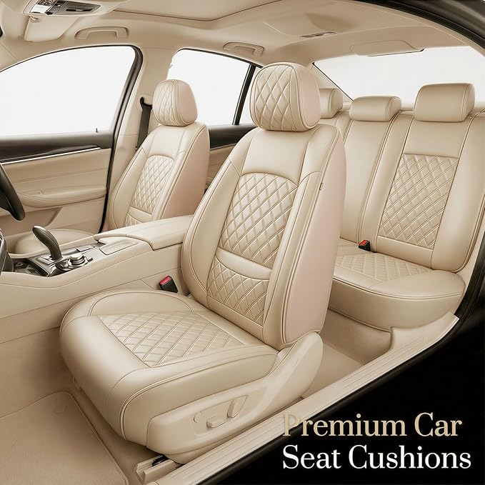 Fit TL Car Seat Covers for Acura TL 2004-2014 - Premium Leather, Waterproof, All-Weather, Airbag Compatible, Anti-Slip, Breathable, Easy Install, Seat Protectors, Full Set, Beige