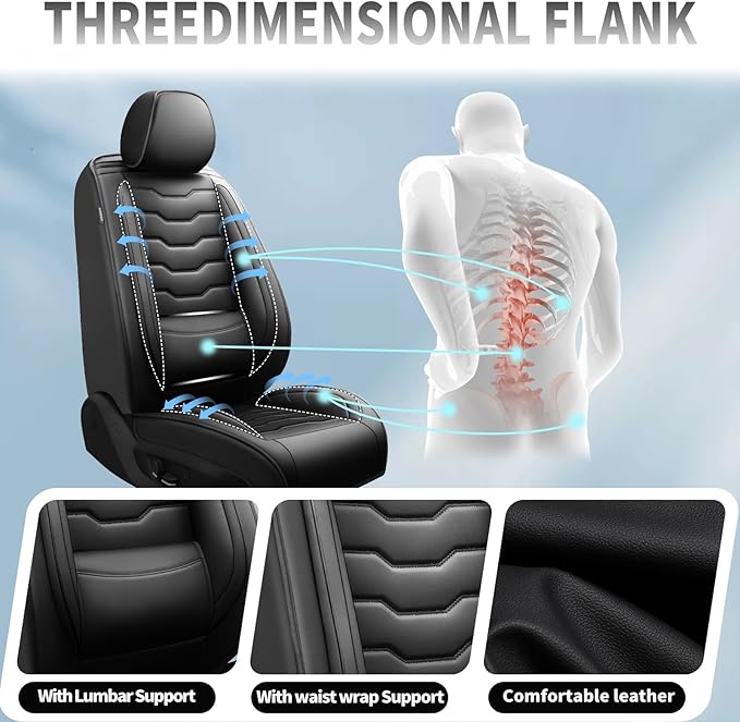 Fit Sentra Car Seat Covers Compatible with Nissan Sentra 2001-2025 2026 - Premium Leather， Waterproof Breathable， All-Weather Seat Cushion Protecto&Airbag Compatible (2 Front Seat Black)