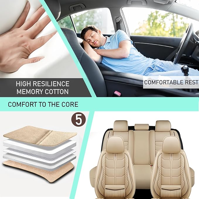 Leather Car Seat Covers Fit for Toyota Corolla Cross 2022-2024, 5 Seater Car Seat Cover, Premium Waterproof, Scratch Resistant Car Interior Accessories (Full Set Beige)