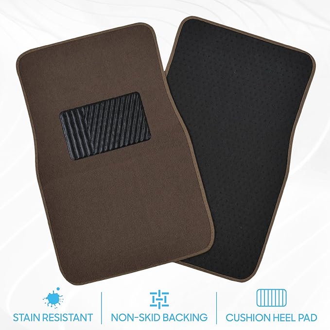BDK MT-100-DB Classic Dark Beige Carpet Floor Mats with Vinyl Heel Pad for Car SUV Truck Van, Universal Fit Front & Rear Liner