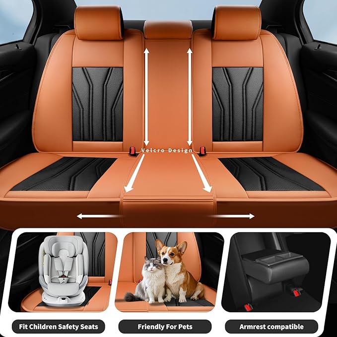 Fit Sonata Car Seat Covers Premium Leather for Hyundai Sonata 2007-2025 2026. Waterproof， Breathable, Scratch-Resistant & All-Weather Seat Cushion Protector（Front Seat,Orange&Black