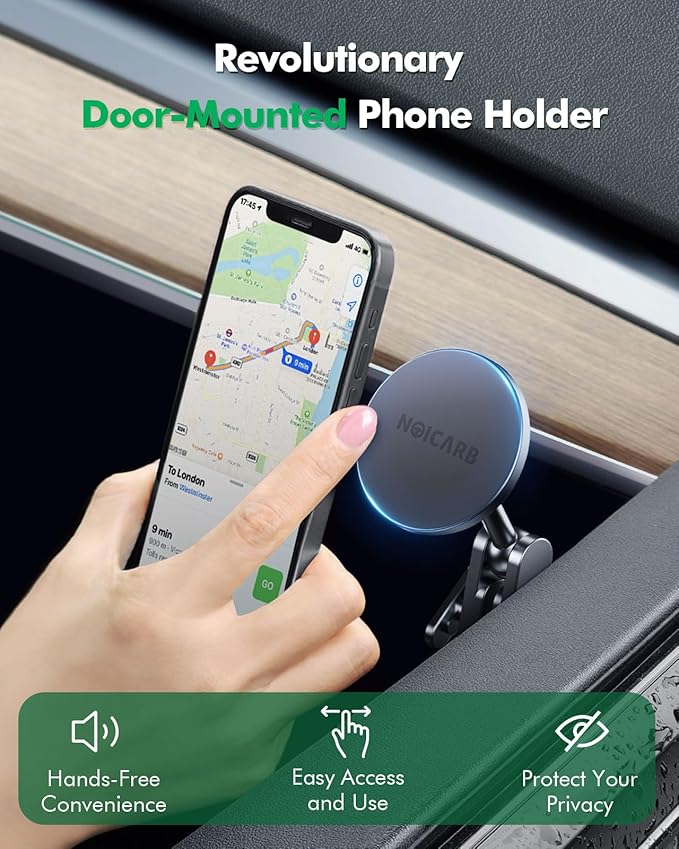 Magnetic Phone Mount for Tesla Model Y and Model 3 (2017-2023), Passenger's Side Door Bracket, 360° Rotation, Foldable, Compatible with iPhone 15/14/13/12 and All Phones