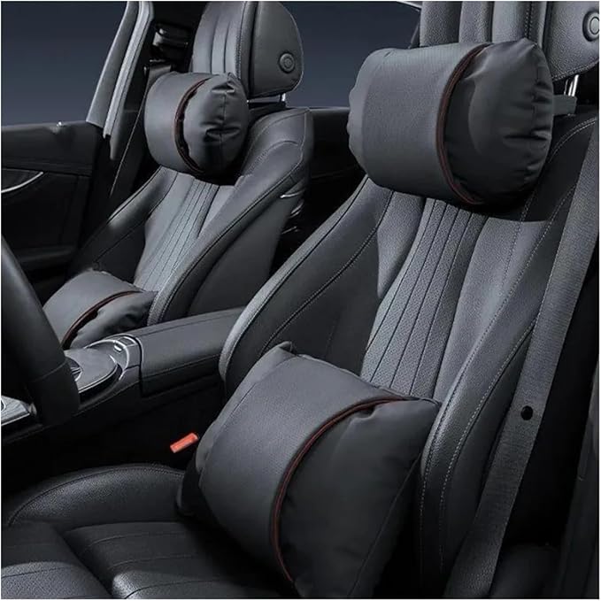 1/2PCS PU Leather Car Neck Pillow & Lumbar Support Cushion, Breathable Universal Seat Headrest Waist Pad, Soft Support Cushion for Daily Driving and Travel(B Style)