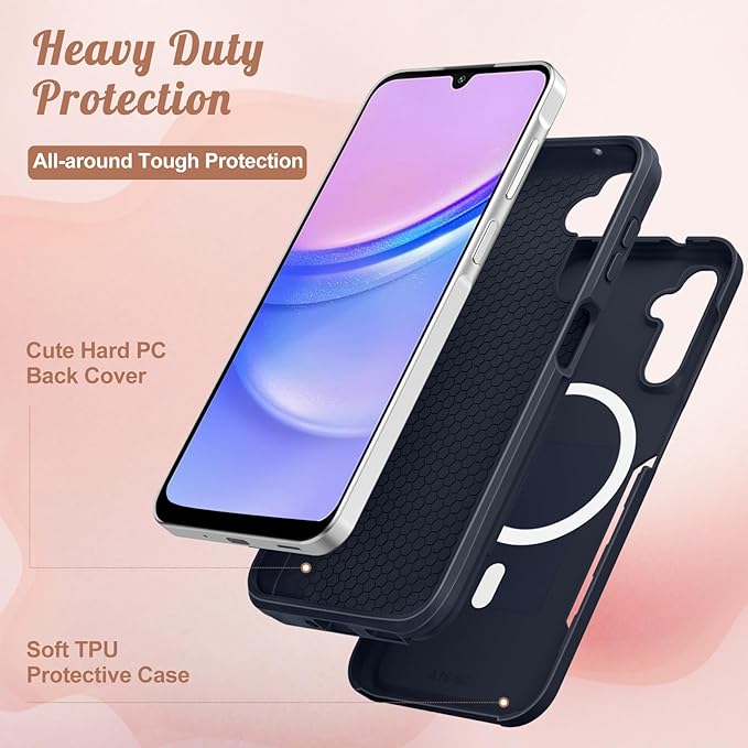 for Samsung Galaxy A16 5G Phone Case - Compatible with MagSafe Women Girls Cute Magnetic Protective Cover Girly Kawaii Blue Butterfly Heavy Duty Shockproof Design for Samsung A16 5G Case