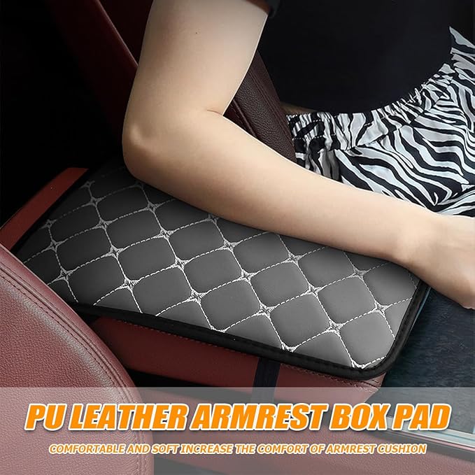 HZEL Car Center Console Cushion Pad, PU Leather Vehicle Armrest Protection Cover, Waterproof Automotive Interior Arm Rest Seat Box Mat Accessories, Universal for SUV, Sedan, Truck (Gray)