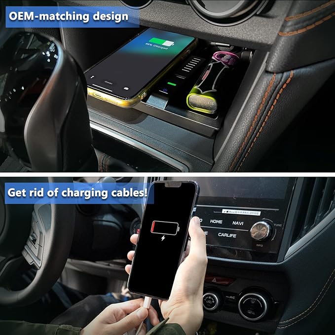 CarQiWireless Wireless Charger for Subaru Crosstrek Accessories 2018-2023, for Impreza Accessories 2017-2023,Wireless Charging Pad Center Console Organizer for Crosstrek 2023 2022 2021 2020 2019