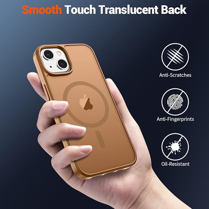 SUPFINE Magnetic for iPhone 14 Case & iPhone 13 Case (Compatible with MagSafe)(Military Grade Drop Protection) Slim Translucent Matte Shockproof Phone Cover,Brown