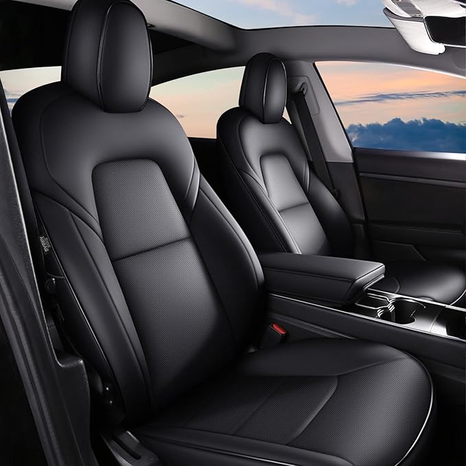AOMSAZTO Car Seat Cover Fit for Tesla Model Y 2020 2021 2022 Full Set Black Customized Seat Covers, Custom Fit Full Set Faux Leather Black