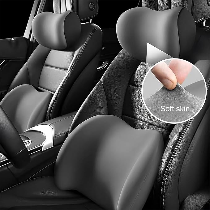 Headrest Lumbar Pillows Car Seat for Ford F150 2011-2025, Ergonomic Neck Back Support Cushion, Comfortable Breathable Washable Cover, Memory Foam, Brown