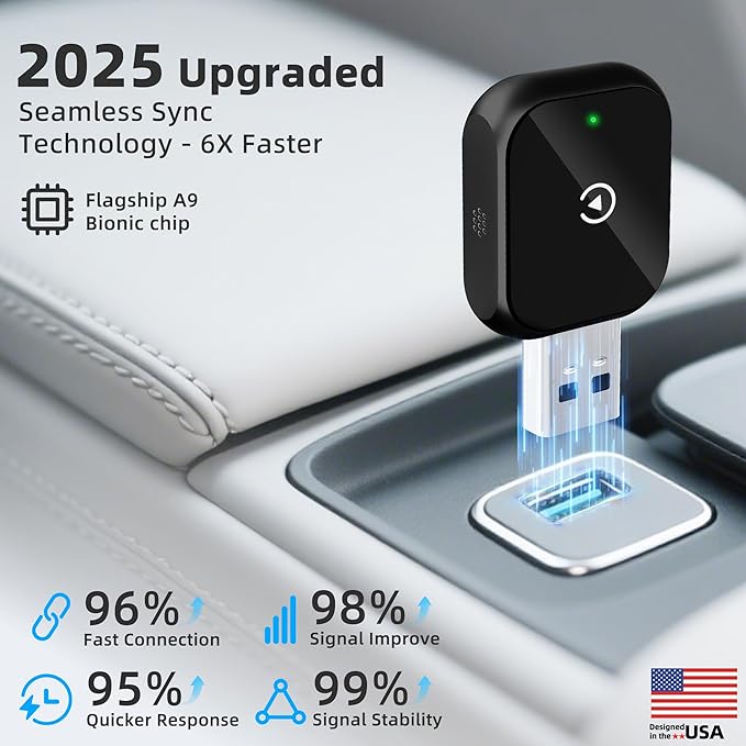 Mini Wireless Carplay Adapter for iPhone - Carplay Wireless Adapter Car Play Dongle, Wired to Wireless, Compatible with iPhone iOS 10+ (Jet Black)