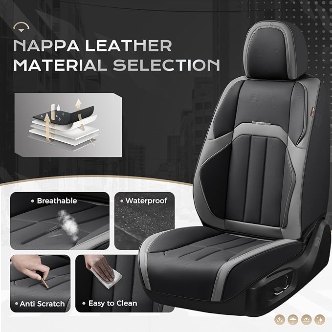 Coverado Car Seat Cover, Cover for Cars Full Seat, Premium Leather, Universal Fit Waterproof Seat Protectors, Car Seat Cushion Non-Slip for Most Cars-BlackGray