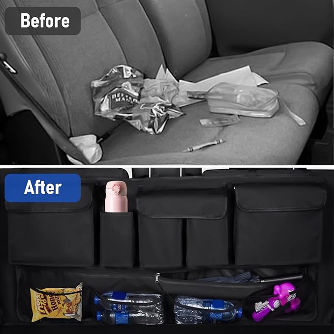 Universal Car Trunk Organizer,Large Capacity Backseat Organizer (40"*20") with 10 Pockets,Car Storage Bag for SUV/MPV/Truck (Single Pack, Black)