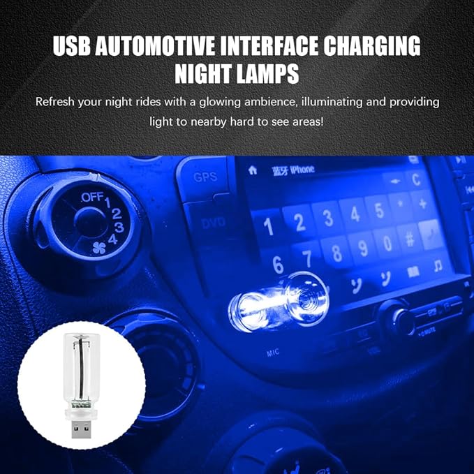 USB LED Car Interior Atmosphere Light, Auto Interior Lights, Plug-in USB Automotive Light, Universal Portable Auto Ambient Lighting Kit Car Accessories for Cars, Bedroom, Hallway (Blue)