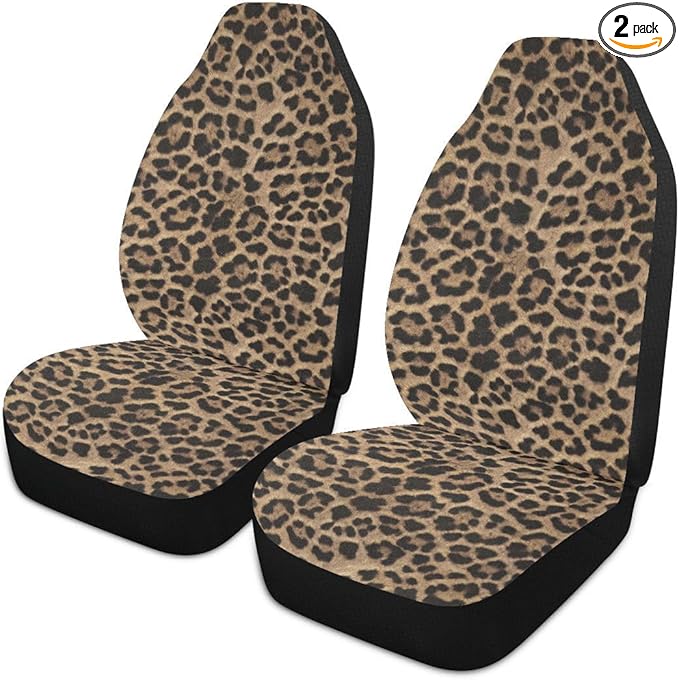 Brown Leopard Print Car Seat Covers Set of 2,Abstract Cheetah Pattern Wild Animal Skin Texture Universal Auto Front Seat Cushion Protector for Women Cute Car Accessories Fit for Car Truck