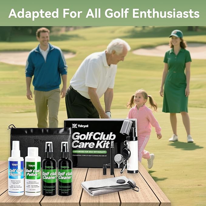 Pro Golf Club Care Kit – Cleaner, Polish, Brush, Groove Sharpener, Grip Cleaner, Magnetic Towel & Leather Bag – Restores Clubs, Removes Rust & Scratches, Renews Tackiness – Golf Gifts for Golfers