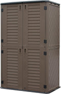 Sheds & Outdoor Storage, 52 Cu.ft Vertical Storage with Floor, Cabinet Waterproof for Garage Pool Bike Shed, Garden , Coffee Brown