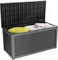 100 Gallon Resin Deck Box, Waterproof Outdoor Storage Bin for Patio Furniture, Pool Accessories, and Garden Tools, Lockable & UV-Resistant, Black