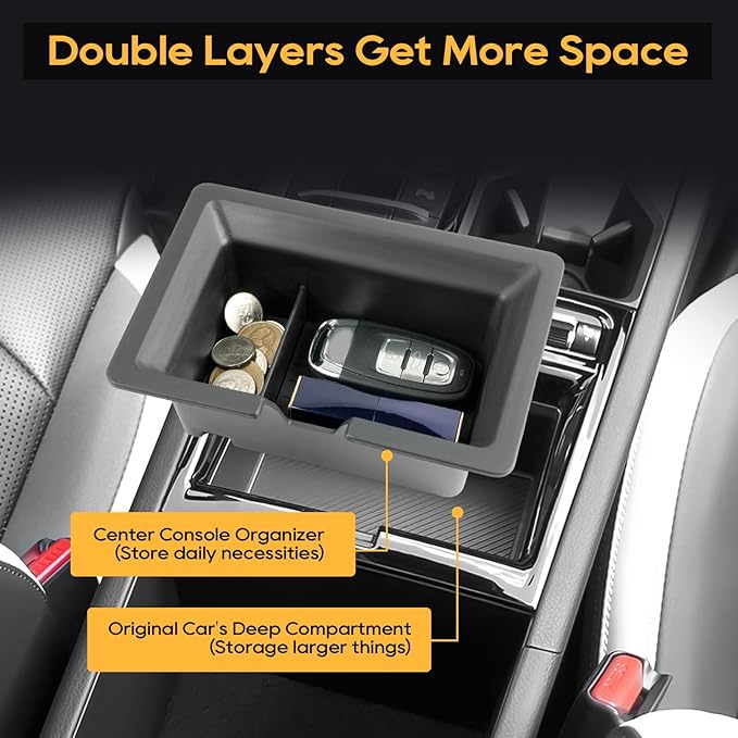 LFOTPP Center Console Organizer Tray for 2025 2026 K5 (LXS/GT-Line/GT/EX), Armrest Storage Box Insert, OEM Fit, Non-Slip Waterproof Center Car Interior Accessory - Black