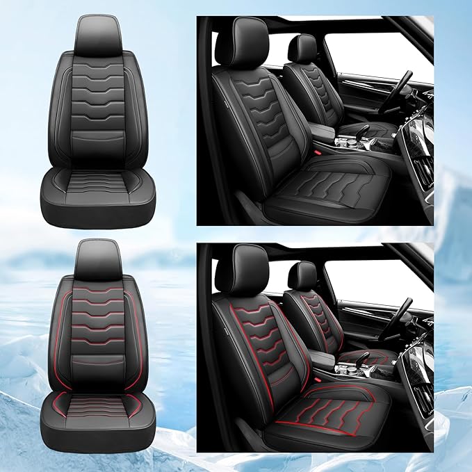 Fit Sonata Car Seat Covers Premium Leather for Hyundai Sonata 2007-2025 2026. Waterproof， Breathable, Scratch-Resistant & All-Weather Seat Cushion Protector（Full Set,Red Line Black