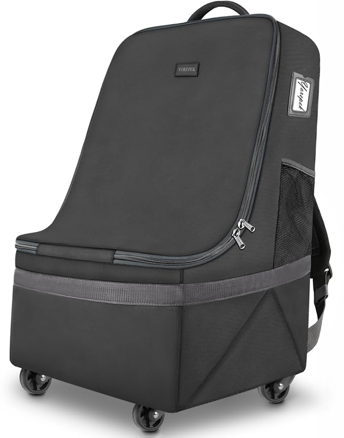 YOREPEK Car Seat Travel Bag with Wheels, Padded Car Seat Backpack, Large Carseat Travel Bag for Airplane, Gate Check Bag, Car Seat Travel Cover with Shoulder Strap, Car Seat Carrier for Airport