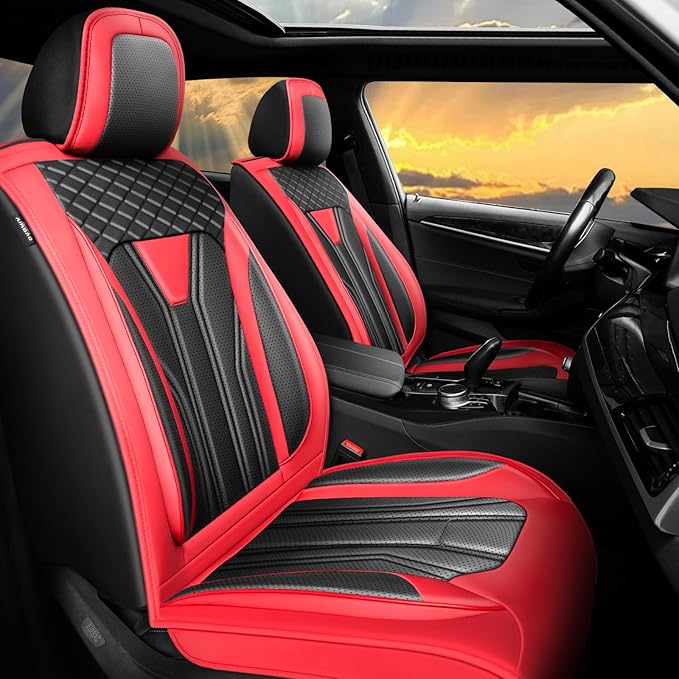 Fit CRV Car Seat Covers Premium Leather for Honda CRV cr-v 2011-2025 2026. Waterproof， Breathable, Scratch-Resistant & All-Weather Seat Cushion Protector (Full Set,Red&Black)