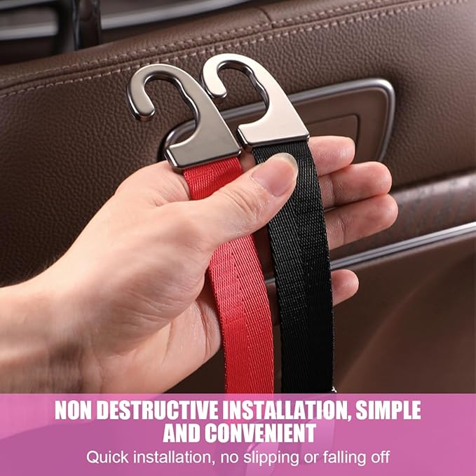 Car Headrest Hooks, 2PCS Vehicle Back Seat Storage Organizer Hanging Holder for Purse Bags Grocery, Adjustable Automotive Interior Hanger Accessories, Universal Fit (Black)