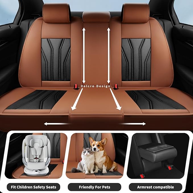 Fit Murano Car Seat Covers Compatible with Nissan Murano 2004-2025 2026 - Premium Leather， Waterproof Breathable， All-Weather Seat Cushion Protecto&Airbag Compatible (2 Front Seat Brown&Black)