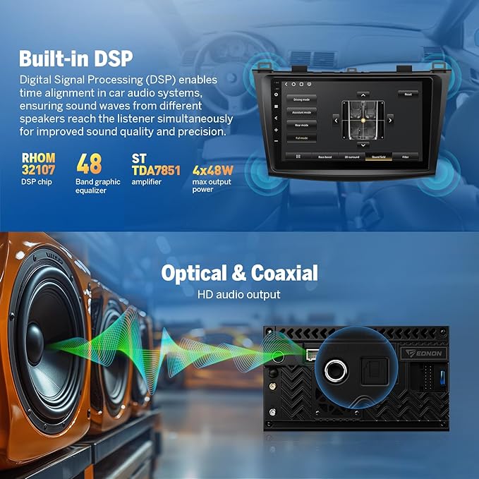 Eonon 9" Car Stereo for Mazda 3 2010-2013, QCM6225-AD Octa Core 6+64GB, Wireless CarPlay & Android Auto Car Radio, Touchscreen QLED Car Stereo Receiver, 4G LTE/Bluetooth/HDMI/SWC - M3BLX6S Upgrade