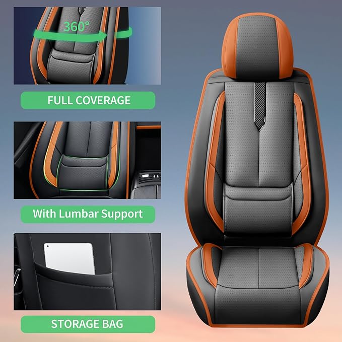 Fit Tucson Car Seat Covers for Hyundai Tucson 2010-2024 2025 2026 -Upgraded Premium Waterproof & Breathable Leather,Airbag Compatible,All-Weather Seat Cushion Protector,2 Front/Black-Brown