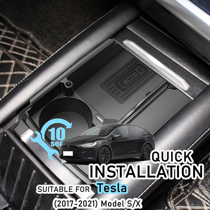 Wireless Car Charger with 10w Wireless and USB Qc3.0 Fast Charging for Tesla Model S/X (2017-2021) Center Console Charging Pad Mat Interior Accessories