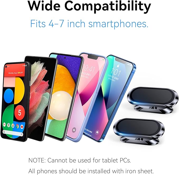【2-PACK】Magnetic phone holder for car, [ Super Strong Magnet ] [ with 4 Metal Plate ] iPhone Magnetic car mount for cell phone, [ 360° Rotation ] Universal Dashboard adhesive Car Magnetic Phone Mount