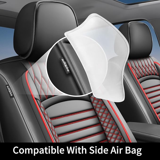 Fit Accord Car Seat Covers for Honda Accord 2003-2024 2025 2026 - Upgraded Premium Waterproof & Breathable Leather, Airbag Compatible, All-Weather Seat Cushion Protector (2 Front/Black+Red)