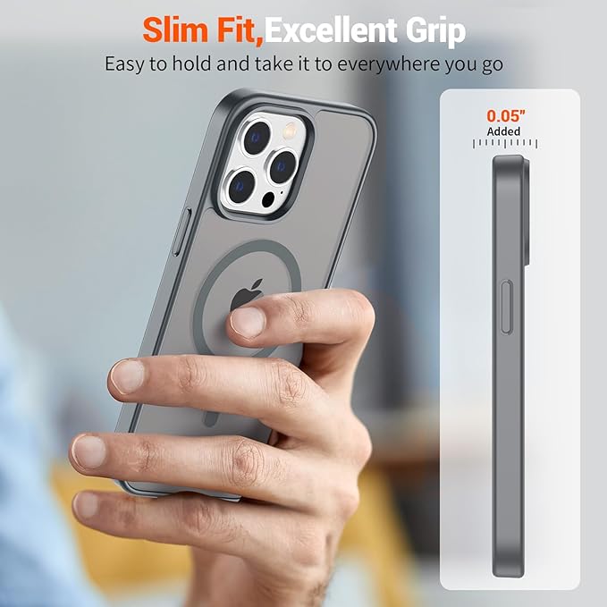 SUPFINE Magnetic for iPhone 14 Pro Max Case (Compatible with MagSafe) (Military Grade Drop Protection) Slim Translucent Matte Shockproof with Anti-Fingerprint Phone Case,Gray