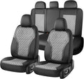 Coverado Car Seat Covers 5 Seats, Leather Seat Covers Full Set, Carbon Fiber Textured Design, Durable Waterproof Seat Protectors, Black&Gray Seat Cover, Automotive Seat Covers Universal Fit Most Cars