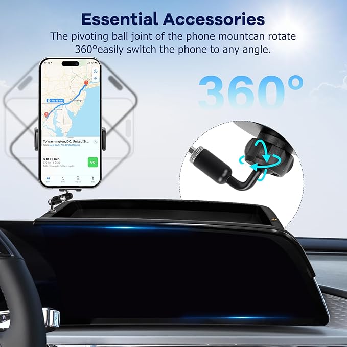 Car Phone Holder Fit for Cadillac Lyriq 2023-2025/CT5 2025/XT4 2024 2025 with Dashboard Organizer 33-inch Screen Phone Mount Fit for Cadillac Accessaries Phone Holders Fixed Clip 360°Rotation