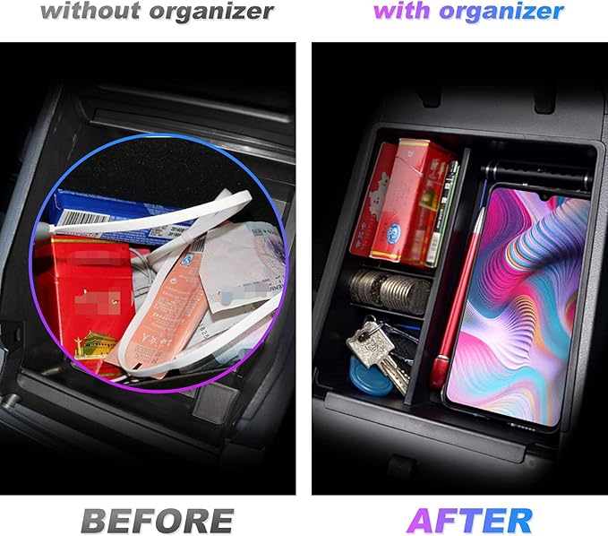 SXCY 2023 2024 Tucson Console Organizer Tray For 2022-2024 Hyundai Tucson NX4 Limited / 2023 2024 Santa Cruz Accessories Armrest Console Insert Box 2024 2023 Tucson ABS Secondary Storage (Blue Mats)