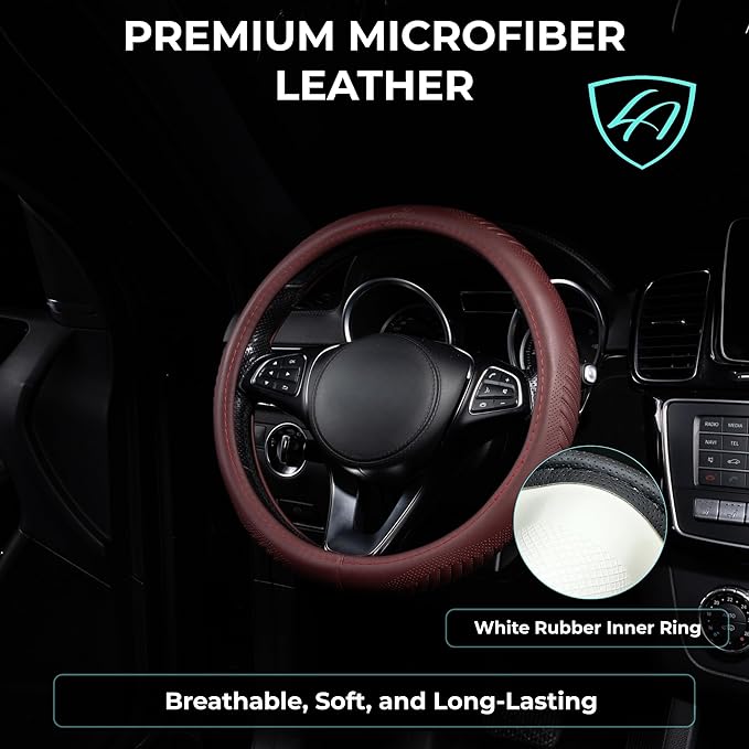 Lord Autofashion Steering Wheel Cover – PU Leather, Non-Slip Rubber Inner, All-Season Comfort – 14.5–15 Inch (Maroon 9356)