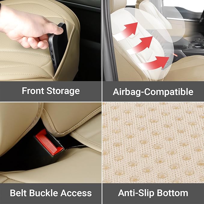 Coverland Custom Fit Car Seat Covers for SUV Compatible with [2015-2026 Porsche Macan] PPremium Car Seat Cover Water Resistant Leather Non-Slip Interior Protectorr [Full Set Beige - Size Chart X68]