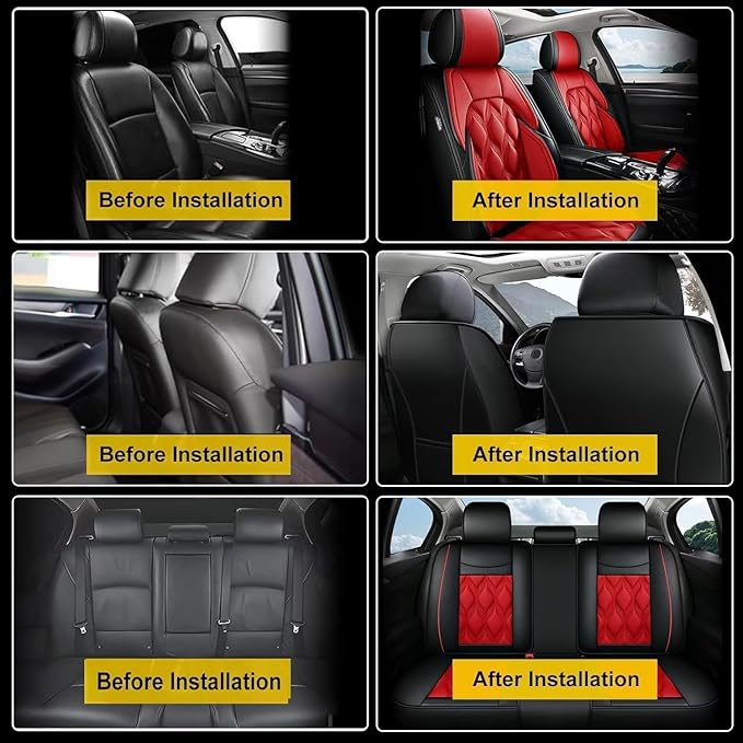 AOMSAZTO Car Seat Covers Full Set Fit for Juke 2011-2017 Waterproof Faux Leather Car Seat Cushions Automotive 5 Seat Covers Set（Black&Red）