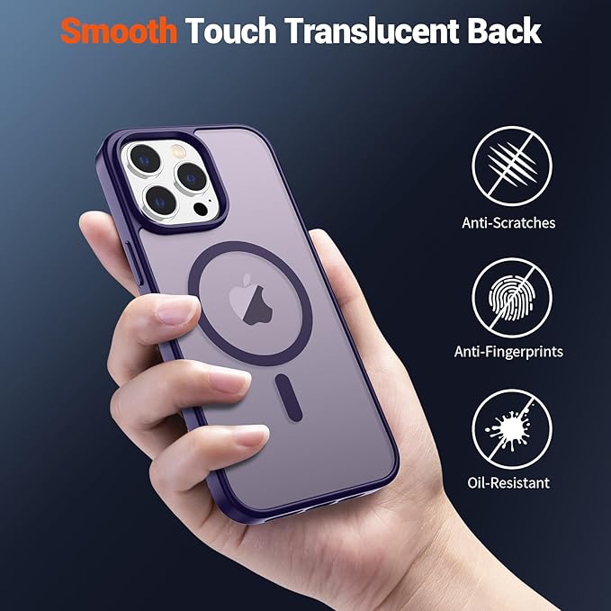 SUPFINE Magnetic for iPhone 13 Pro Case (Compatible with MagSafe) (Military Grade Drop Protection) Translucent Matte Shockproof with Anti-Fingerprint Phone Case,Dark Purple