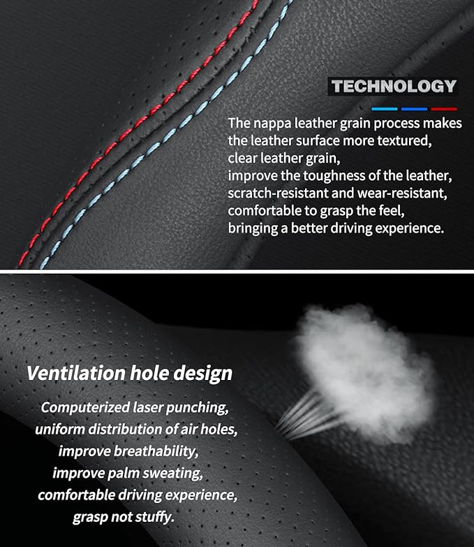 Custom-Fit for Maserati Steering Wheel Cover, Premium Leather Car Steering Wheel Cover with Logo, Non-Slip, Breathable, for Maserati Accessories (D-Style,for Maserati)