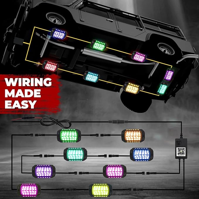 RGB LED Rock Lights Kit, 6 pods Underglow Multicolor Neon Pod with Bluetooth App Control Flashing Music Mode IP68 Exterior Wheel Well Light for Truck ATV UTV RZR SUV