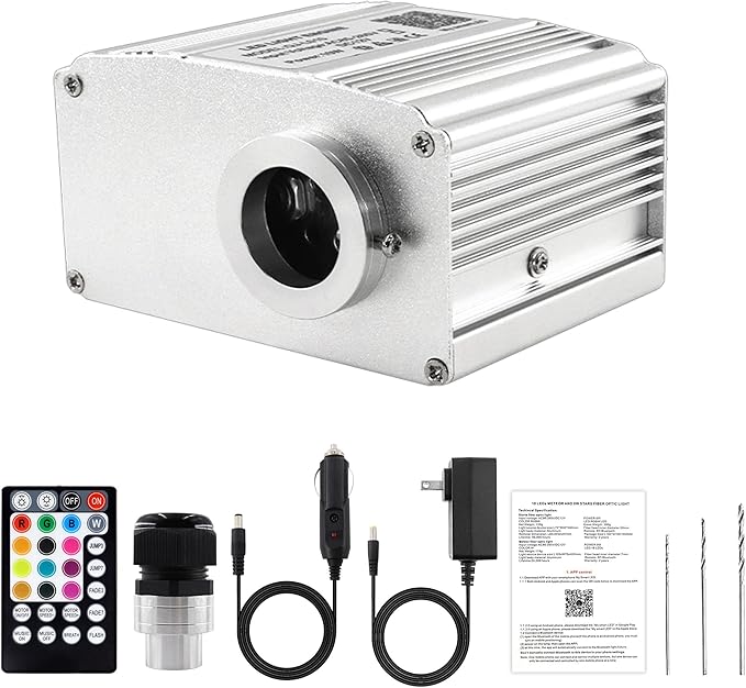 ATOKEE 10W Twinkle Fiber Optic Light Engine, Bluetooth App/RF Remote Control for Starlight Headliner, Car Plug & Power Adapter, PG Connector & 3 Drill Bits