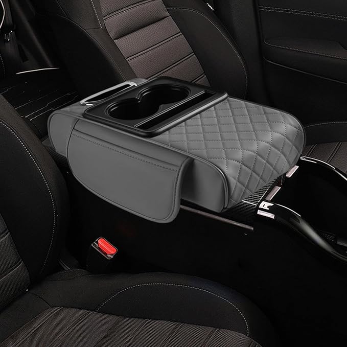 Car Center Console Pad PU Leather Armrest Organizer with Tissue Box Slot for Vehicles, Style D