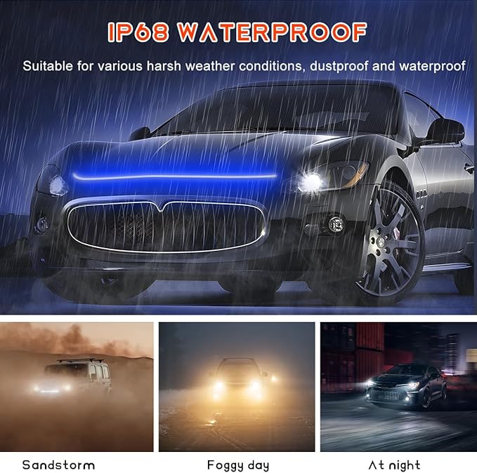 Car Hood Light Strip, 59 Inches Flexible DRL Dynamic Scan Start up Hoodbeam Kit, Waterproof 12V LED Headlight Strips Engine Cover Decoration, Exterior Car Accessories