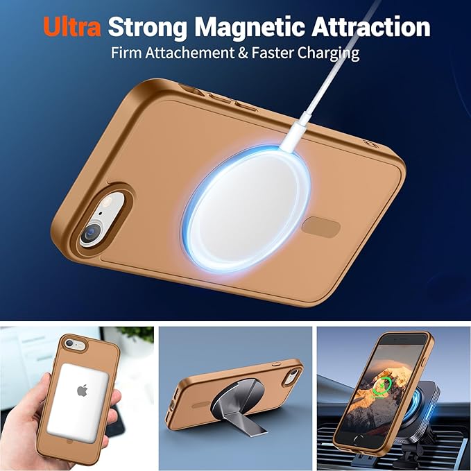 SUPFINE Magnetic for iPhone SE Case 2022 (3rd)/2020 (2nd), iPhone 8 Case (Compatible with MagSafe) (Military Grade Drop Protection) Slim Translucent Matte Phone Case,Brown