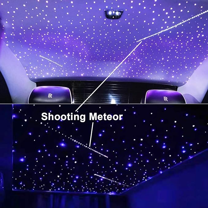 AMKI 96pcs*0.04in*9.8ft Pure White Meteor Shooting Stars Effect Fiber Optic Lights Kit,12 Holes LED MeteorLight Engine with Bluetooth+RF Remote Control 20 Meteor Modes