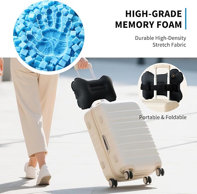 Mixtrend Travel Lumbar Pillow – Inflatable Memory Foam Back Support Pillow for Airplane, Car, Office, Long Flight, Ergonomic Travel Cushion for Lower Back Pain Relief – for Men, Women, Kids, Black
